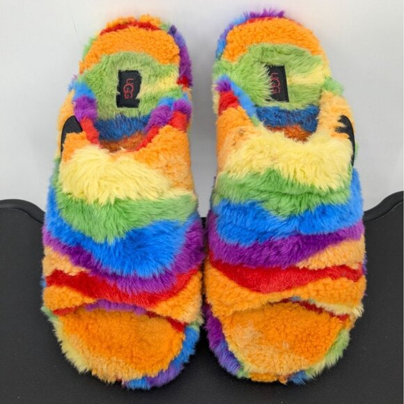 UGG Other - Ugg Fluff You Cali Collage Slippers Adult Size 11 Slip-On Rainbow Pride Colorful
